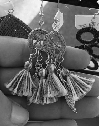 Boho Feather Tassels Crochet Earrings Variegated Custom Color