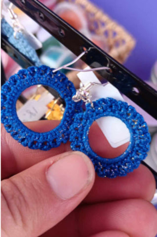 Deep Blue Sea Hoops (Med) Crochet Earrings