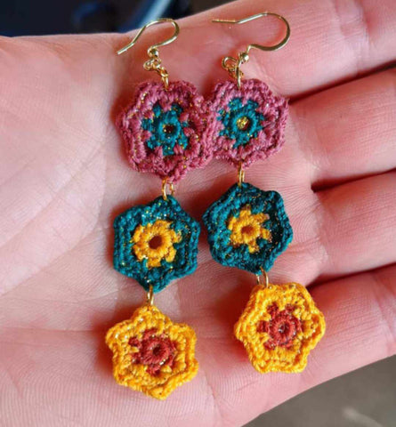 Stacked Wildflowers Crochet Earrings