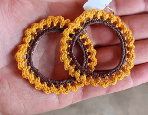 Sunflower (Lg) hoops Crochet Earrings